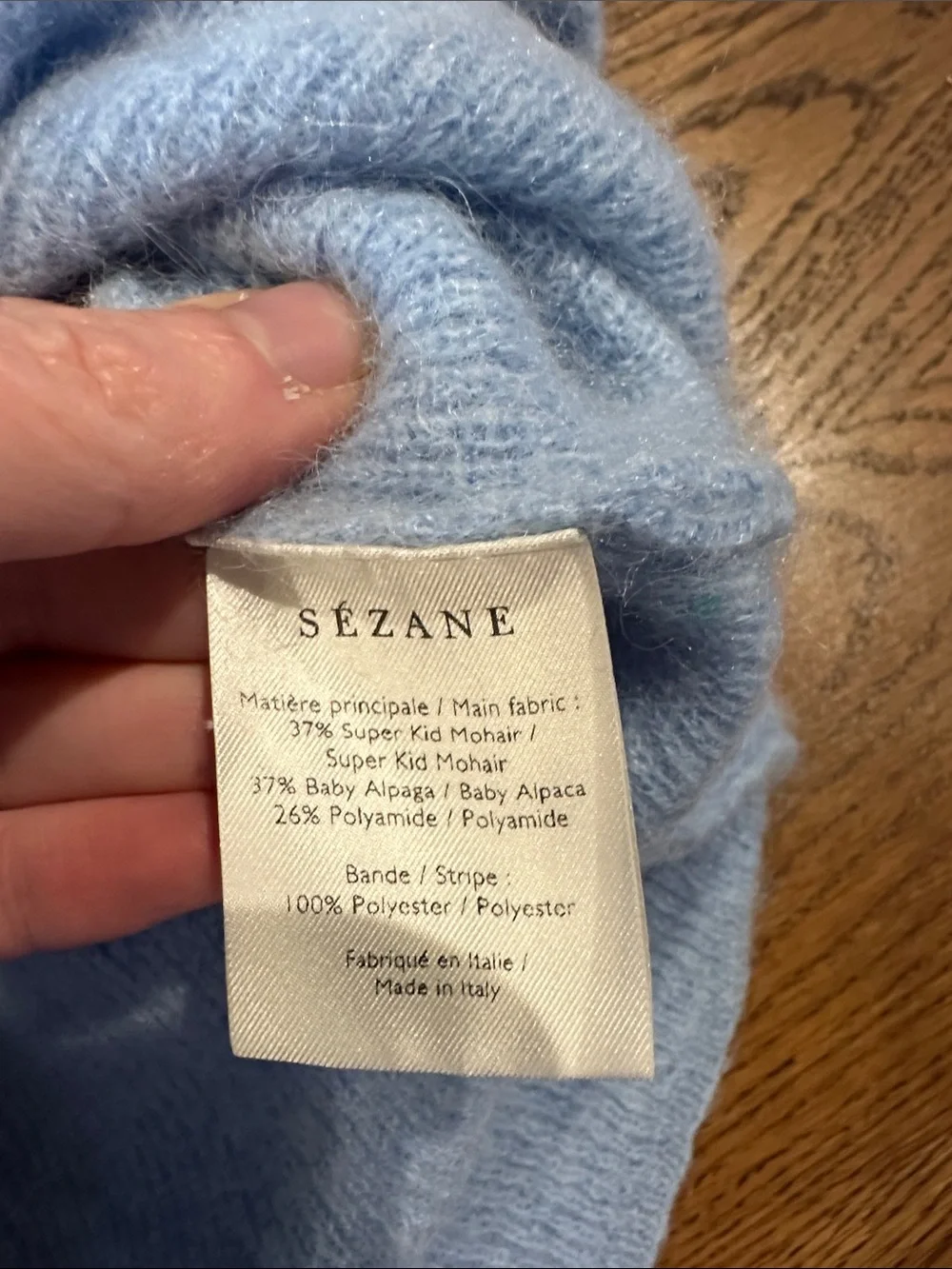 Sezane Pale Blue Fuzzy Button-Back Cardigan - Picture 3 of 4